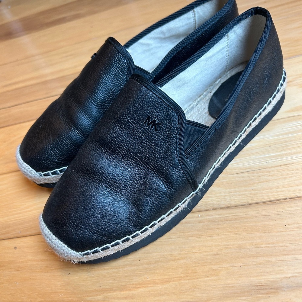 Michael Kors Black Womens Hastings Leather Espadrille Slip-On Loafer Shoes - Picture 3 of 14
